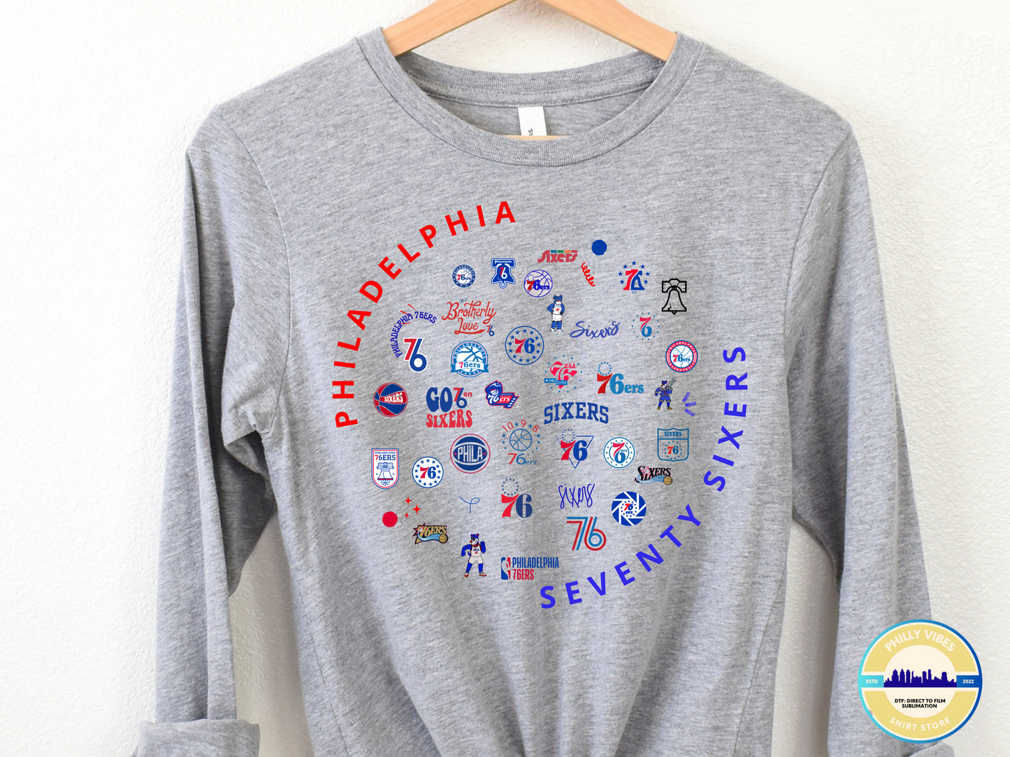 Philadelphia 76ers Collage, Sixers Graphic Logo T Shirt, Long Sleeve Shirt, Crewneck Sweatshirt, Hooded Sweatshirt, Hoodie, Tee