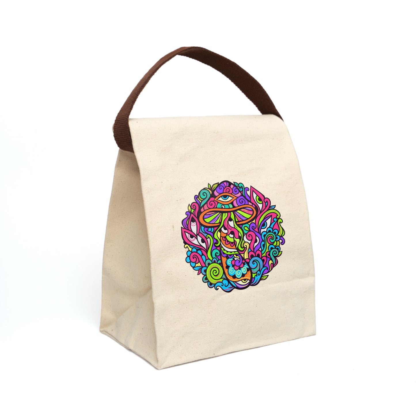 Retro Hippie Mushroom Trendy Canvas Lunch Bag With Strap, Free Shipping