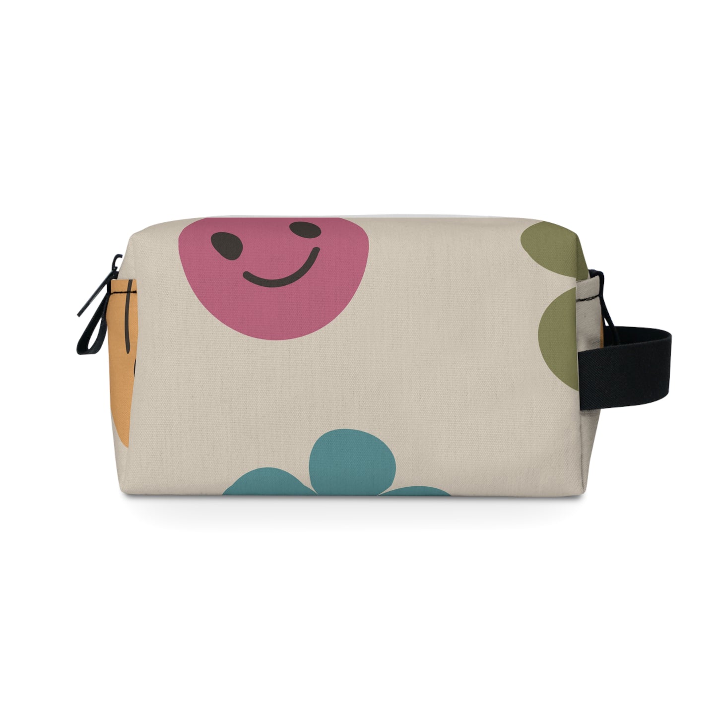 Retro Flowers and Smiley Face Toiletry Bag, Trendy Cosmetic Bag, Free Shipping, School