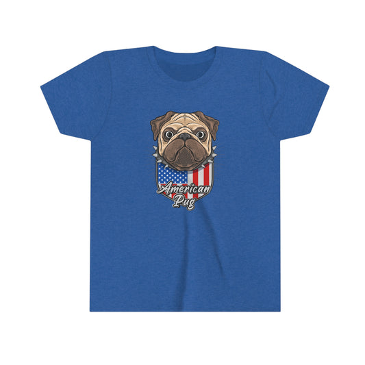 4th of July American Patriotic Pug Youth Short Sleeve Tee Kids TShirt