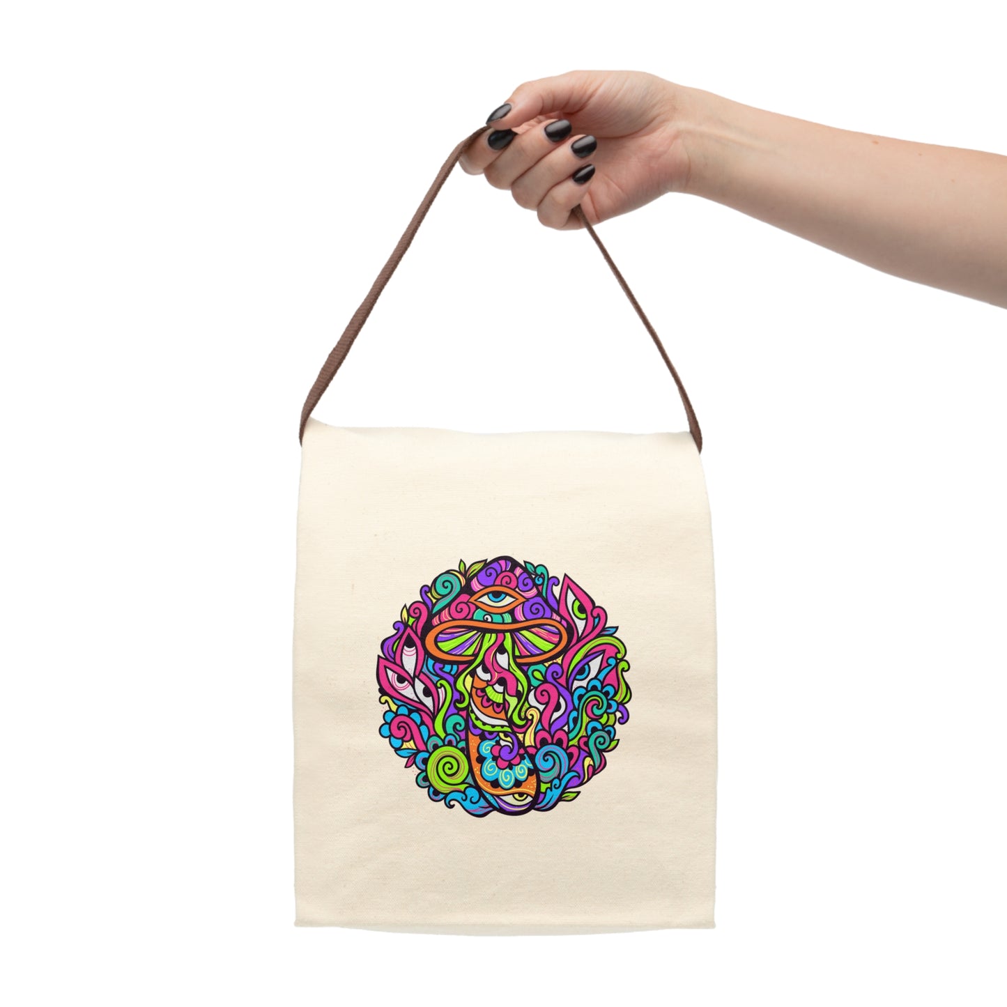 Retro Hippie Mushroom Trendy Canvas Lunch Bag With Strap, Free Shipping