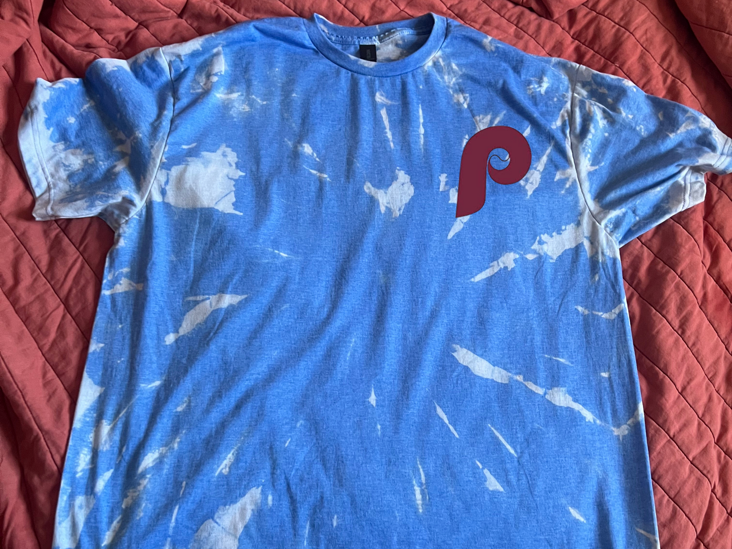 Philadelphia Phillies Blue Reverse Bleach Corner P Logo T Shirt Tee