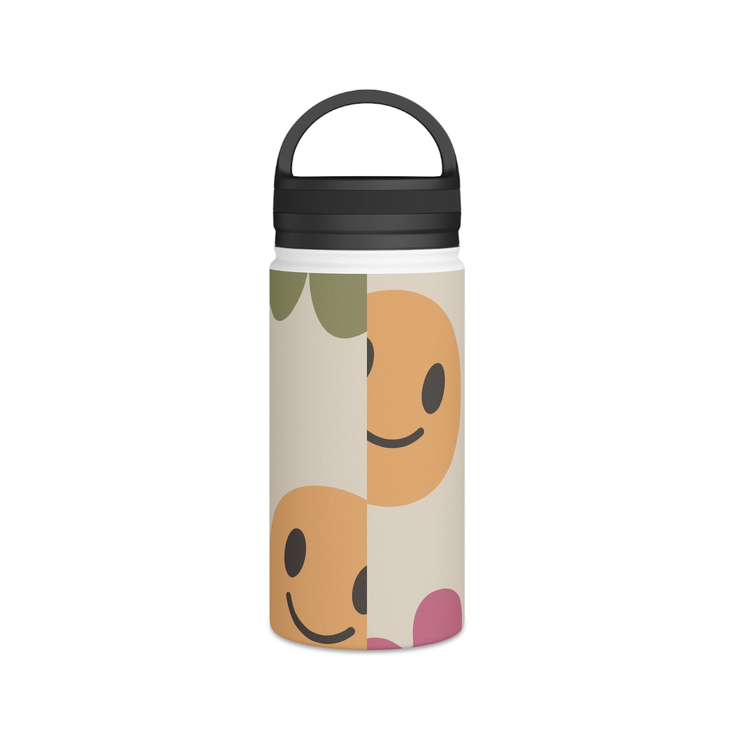 Retro Flowers and Smiley Face Stainless Steel Water Bottle, Handle Lid, Water Bottle for School, Free Shipping, School