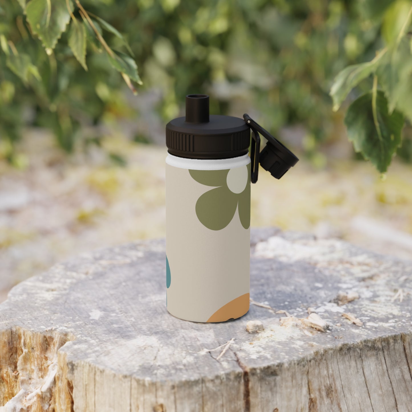 Retro Flowers and Smiley Face Stainless Steel Water Bottle, Sports Lid, School Trendy Water Bottle, Free Shipping