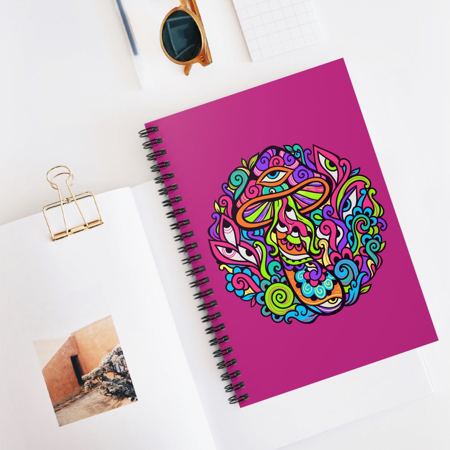 Hippie Mushroom Psychedelic Spiral Notebook, Eyeball Notebook, Hippie Notebook - Ruled Line, Free Shipping