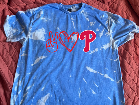 Philadelphia Phillies Blue Reverse Tie Dye  Peace Love Phillis T Shirt Tee