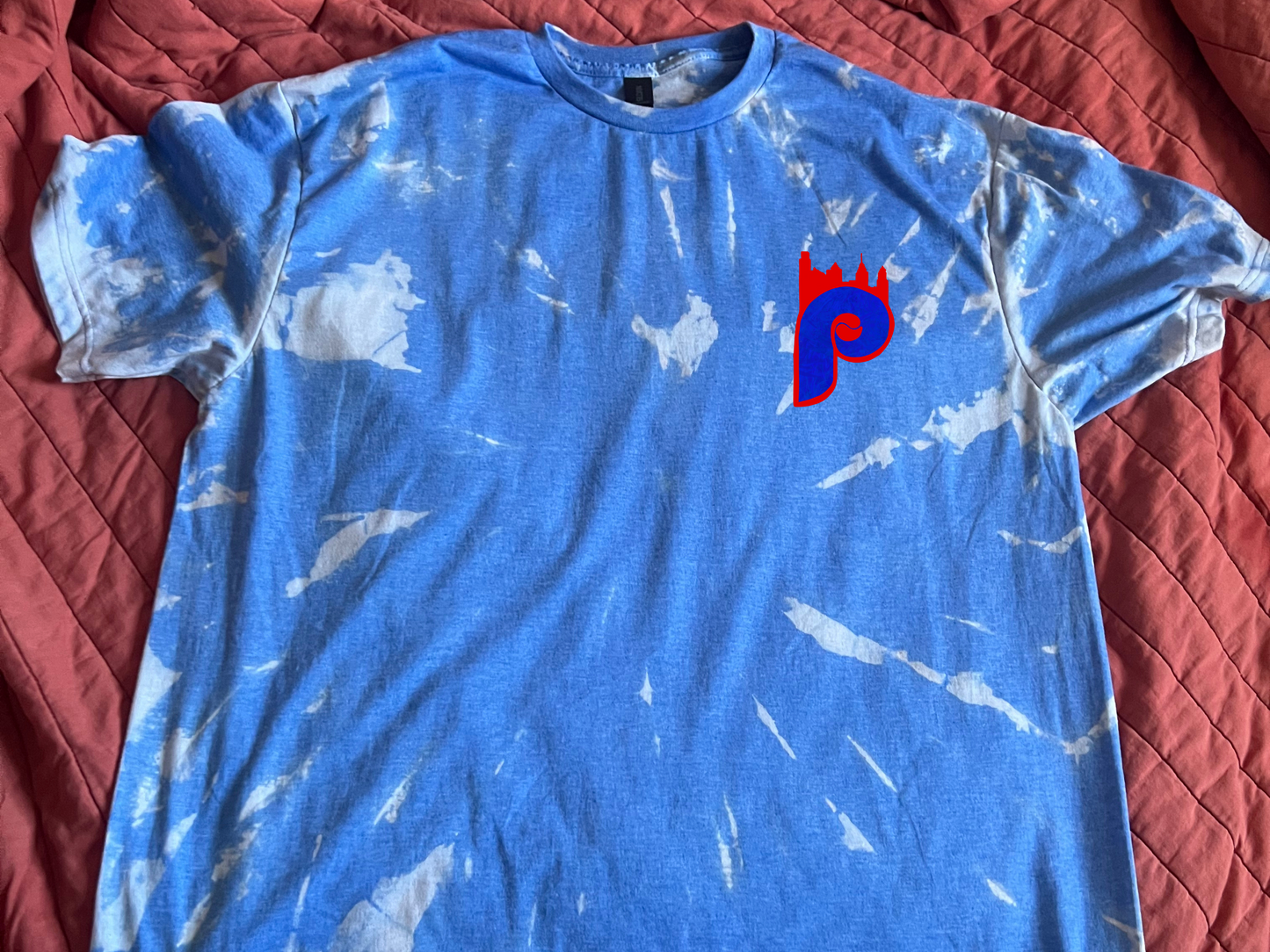 Philadelphia Phillies Reverse Tie Dye Blue Philly Skyline P T Shirt Tee