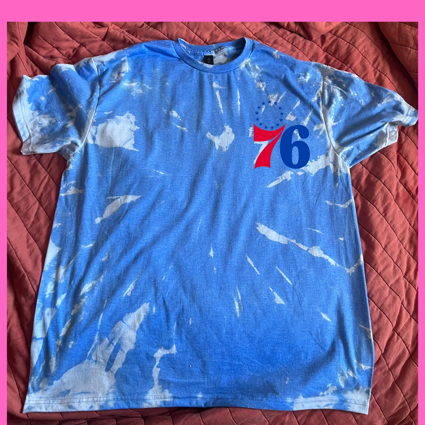 Philadelphia 76ers Sixers Blue Reverse Tie Dye 76 Corner Logo T Shirt Tee