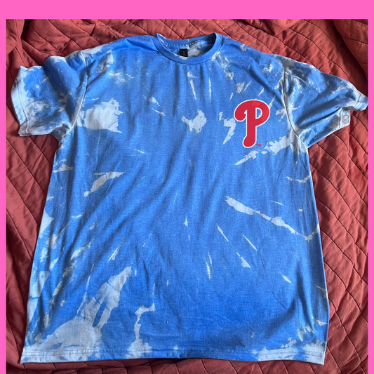 Philadelphia Phillies Blue Reverse Tie Dye Original P Logo T Shirt Tee