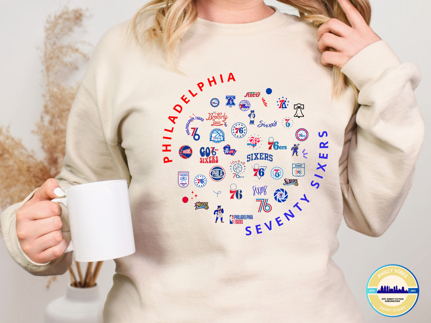 Philadelphia 76ers Collage, Sixers Graphic Logo T Shirt, Long Sleeve Shirt, Crewneck Sweatshirt, Hooded Sweatshirt, Hoodie, Tee