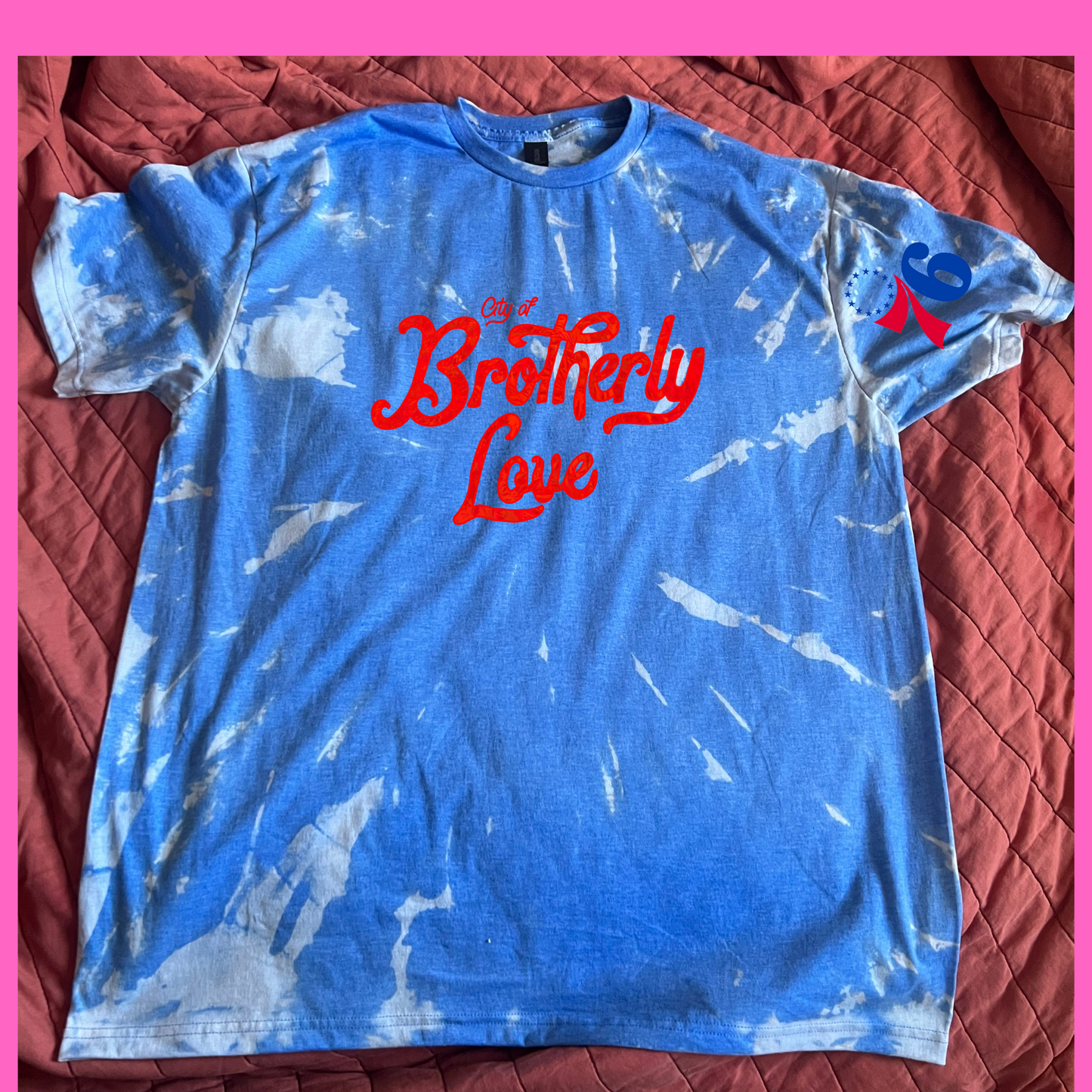 Philadelphia 76ers Sixers Blue Reverse Red City of Brotherly Love Tie Dye T Shirt Tee