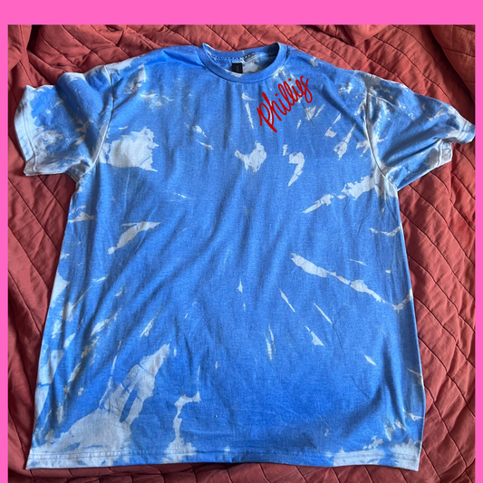 Philadelphia Phillies Reverse Tie Dye Blue Phillies Neckline T Shirt Tee