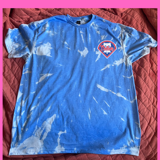 Philadelphia Phillies Reverse Tie Dye Blue Phillies Bases Logo T Shirt Tee