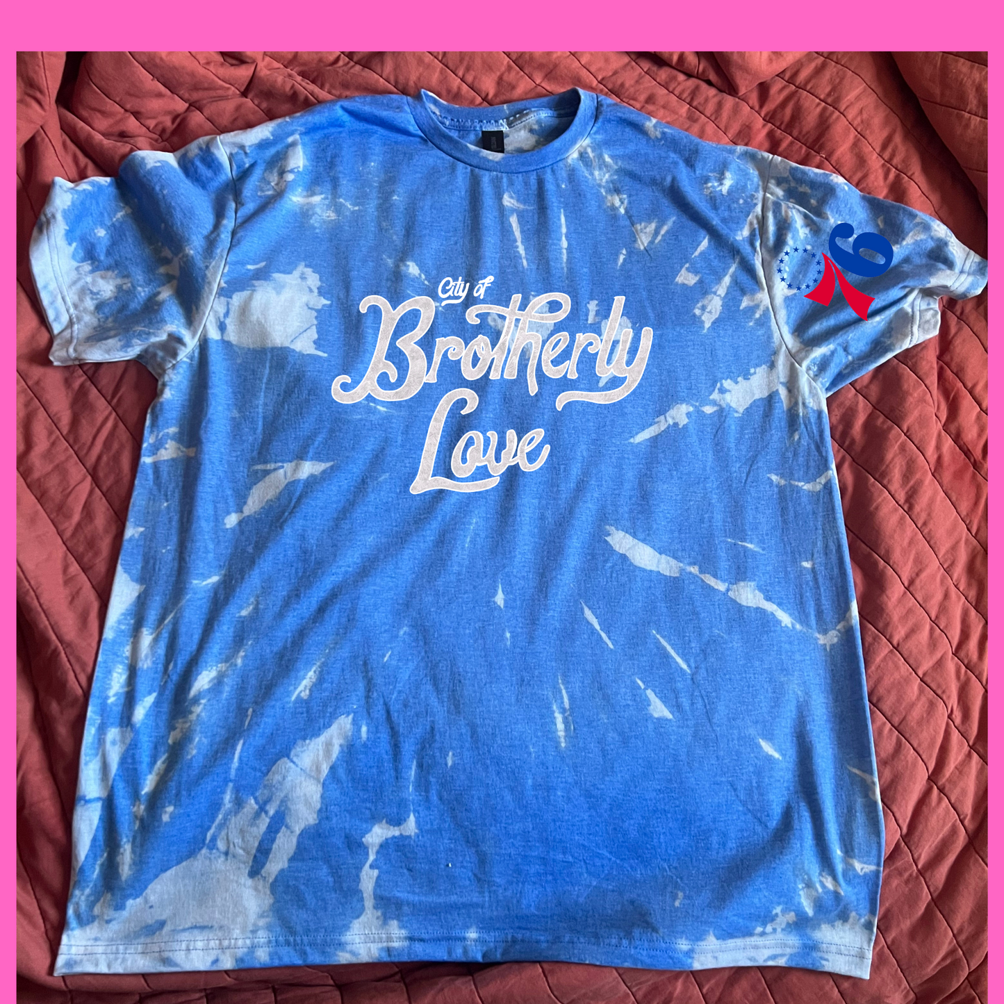 Philadelphia 76ers Sixers Blue Reverse Tie Dye  White City of Brotherly Love T Shirt Tee