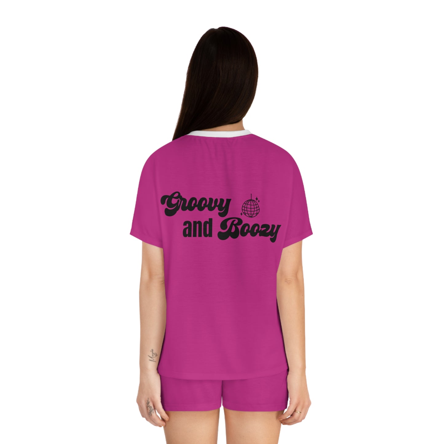 Groovy and Boozy Bachelorette Party Pajamas Women's Short Pajama Set (AOP)