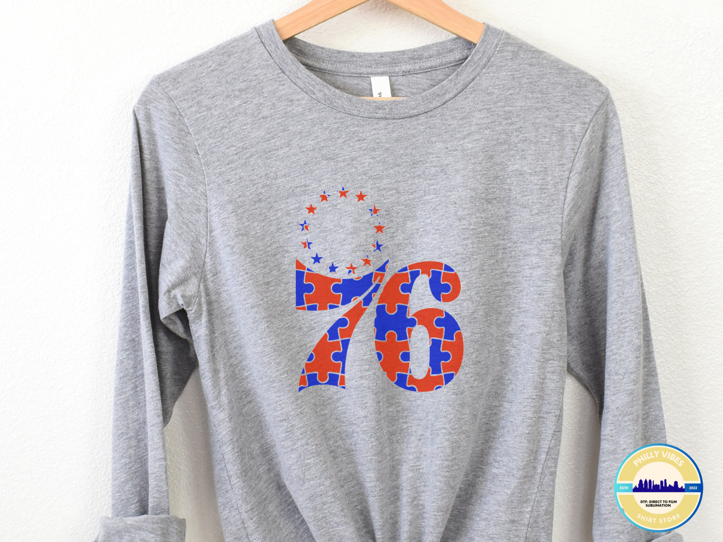 Philadelphia 76ers Sixers Autism Puzzle Piece T Shirt, Long Sleeve Shirt, Crewneck Sweatshirt, Hooded Sweatshirt, Hoodie, Tee