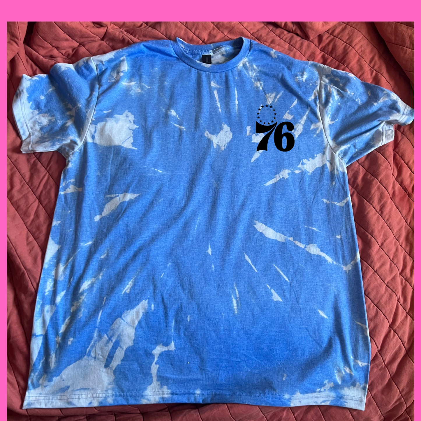 Philadelphia 76ers Sixers Blue Reverse Tie Dye Black 76 Logo T Shirt Tee