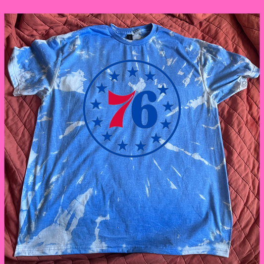 Philadelphia 76ers Sixers Blue Reverse Tie Dye Large 76 Logo T Shirt Tee