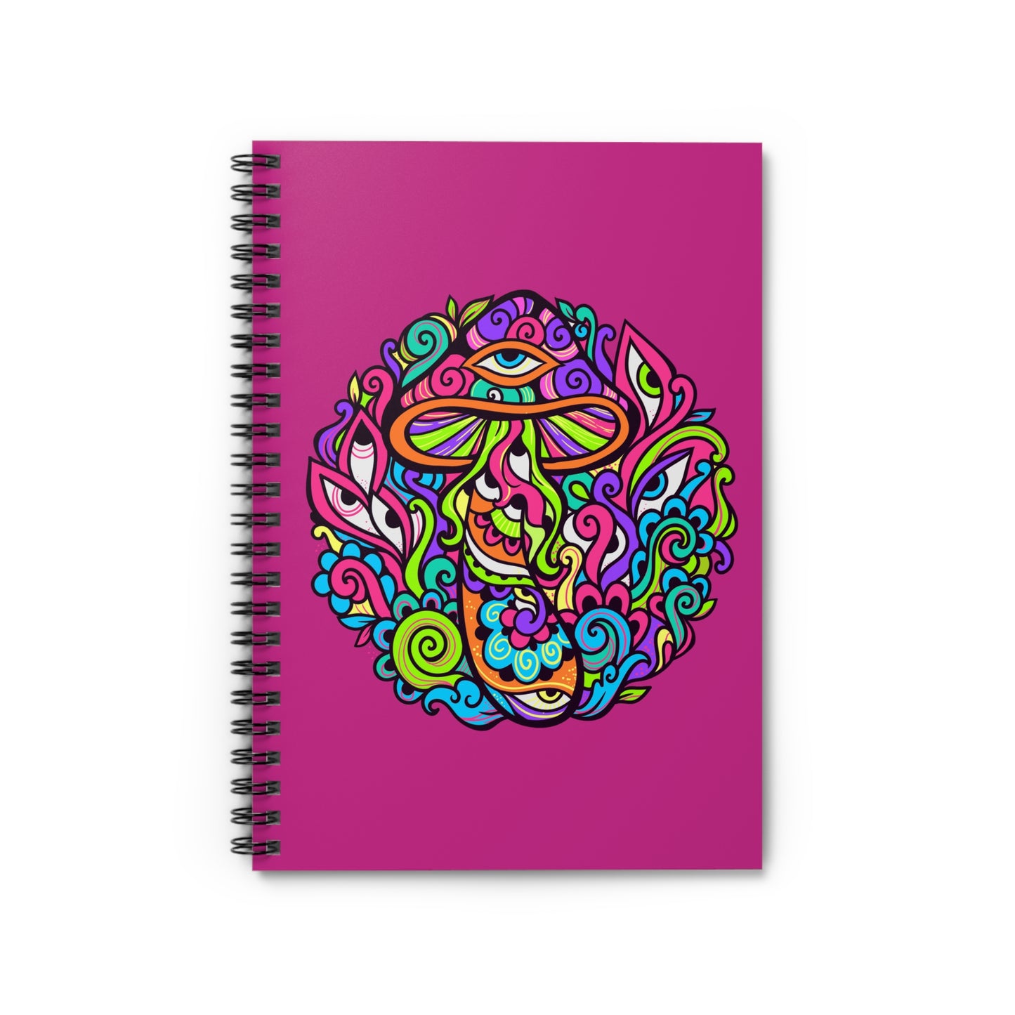 Hippie Mushroom Psychedelic Spiral Notebook, Eyeball Notebook, Hippie Notebook - Ruled Line, Free Shipping