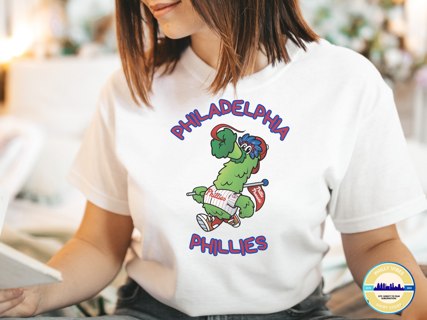 Phanatic Phillies Holding Flag Adult T Shirt, Long Sleeve Tee, Crewneck Sweatshirt, Hooded Sweatshirt