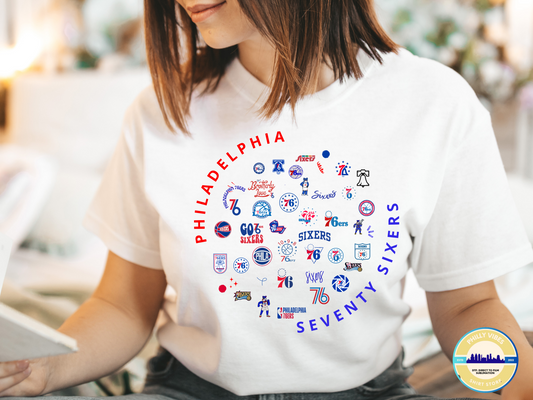 Philadelphia 76ers Collage, Sixers Graphic Logo T Shirt, Long Sleeve Shirt, Crewneck Sweatshirt, Hooded Sweatshirt, Hoodie, Tee