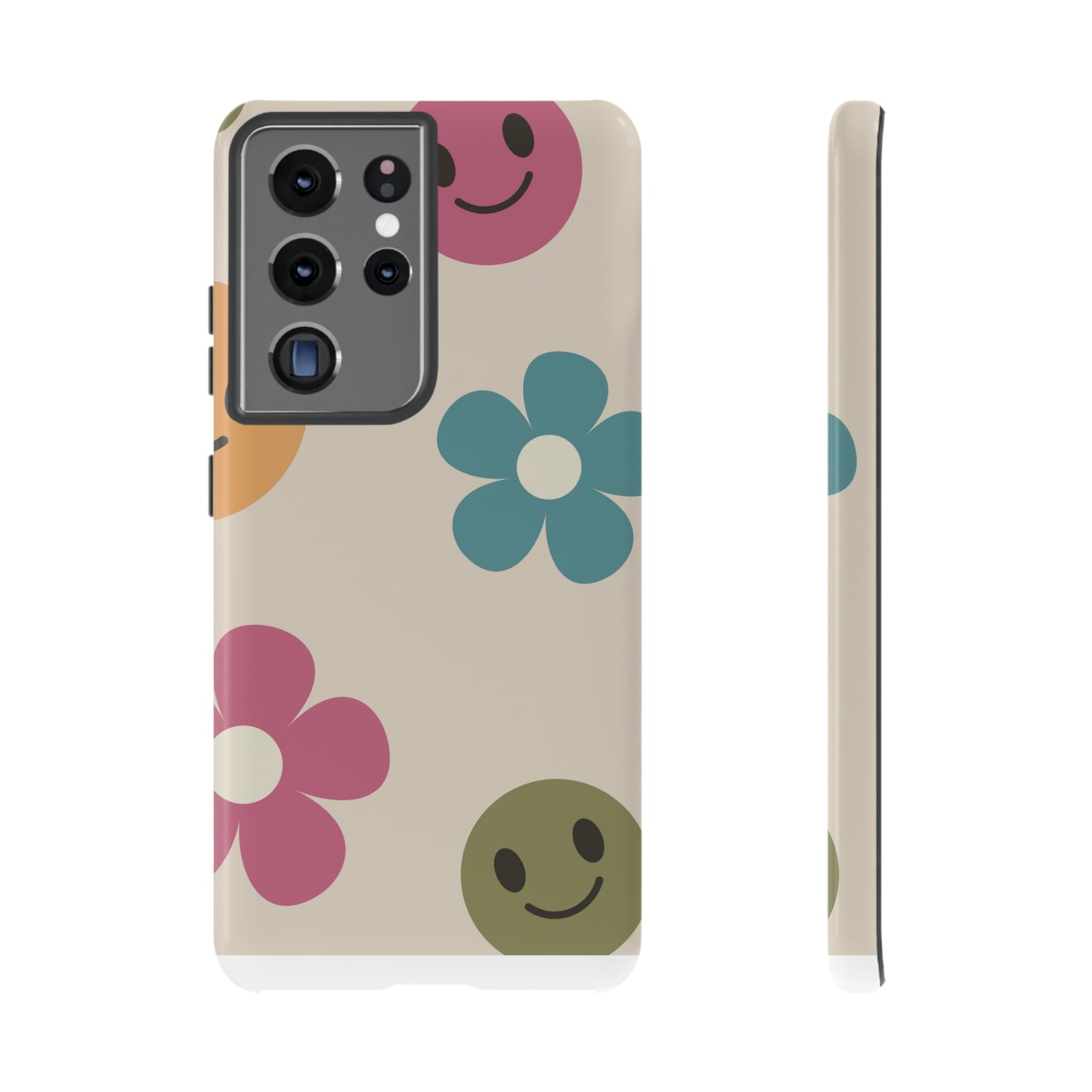 Retro Flower and Smiley Face Cell Phone Case, iPhone, Samsung Galaxy, Google Pixel Tough Cases, Free Shipping, School