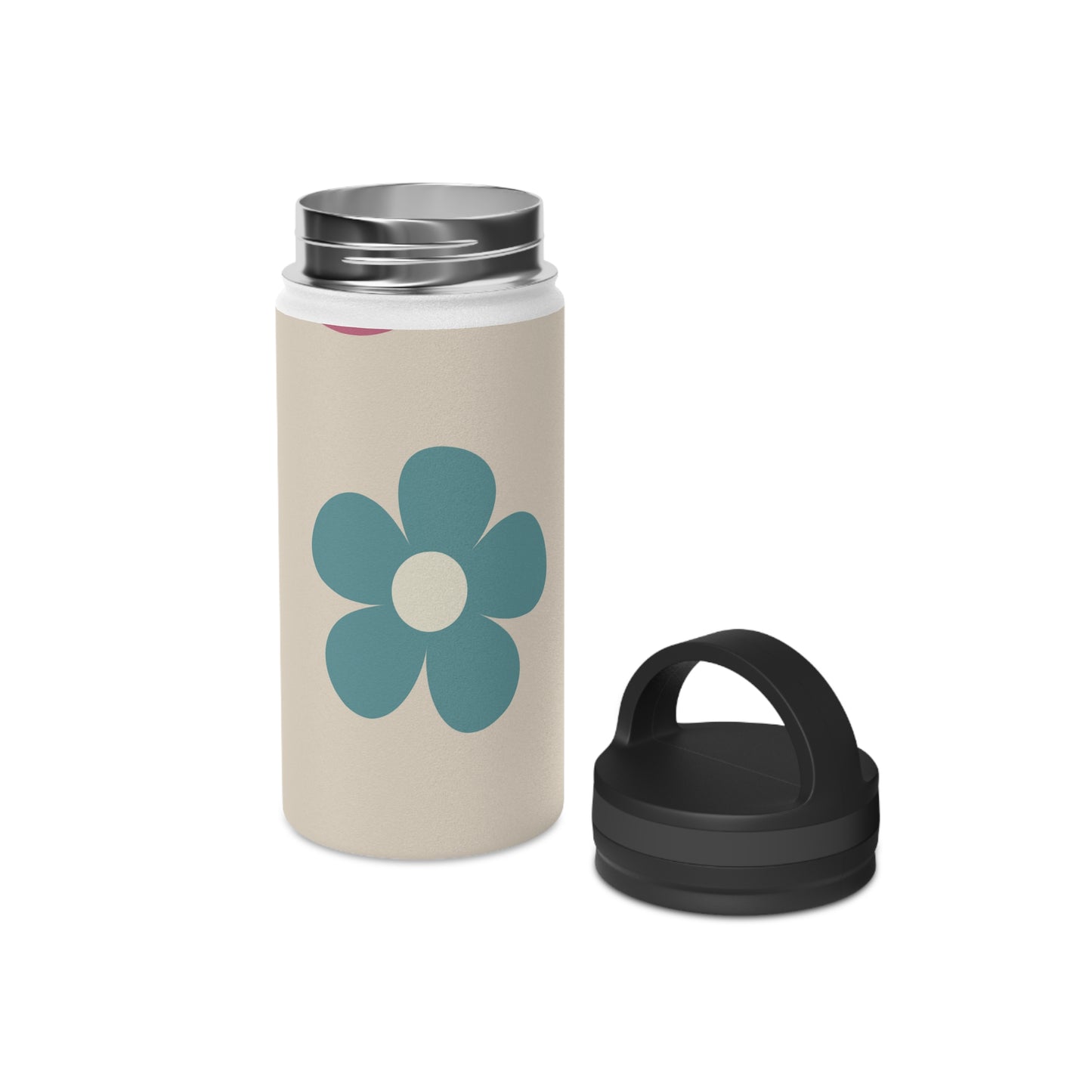 Retro Flowers and Smiley Face Stainless Steel Water Bottle, Handle Lid, Water Bottle for School, Free Shipping, School