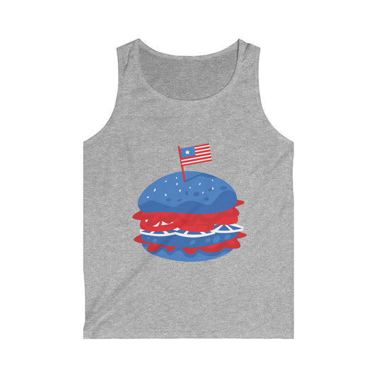 USA Patriotic American Hamburger Men's Softstyle Tank Top 4th of July