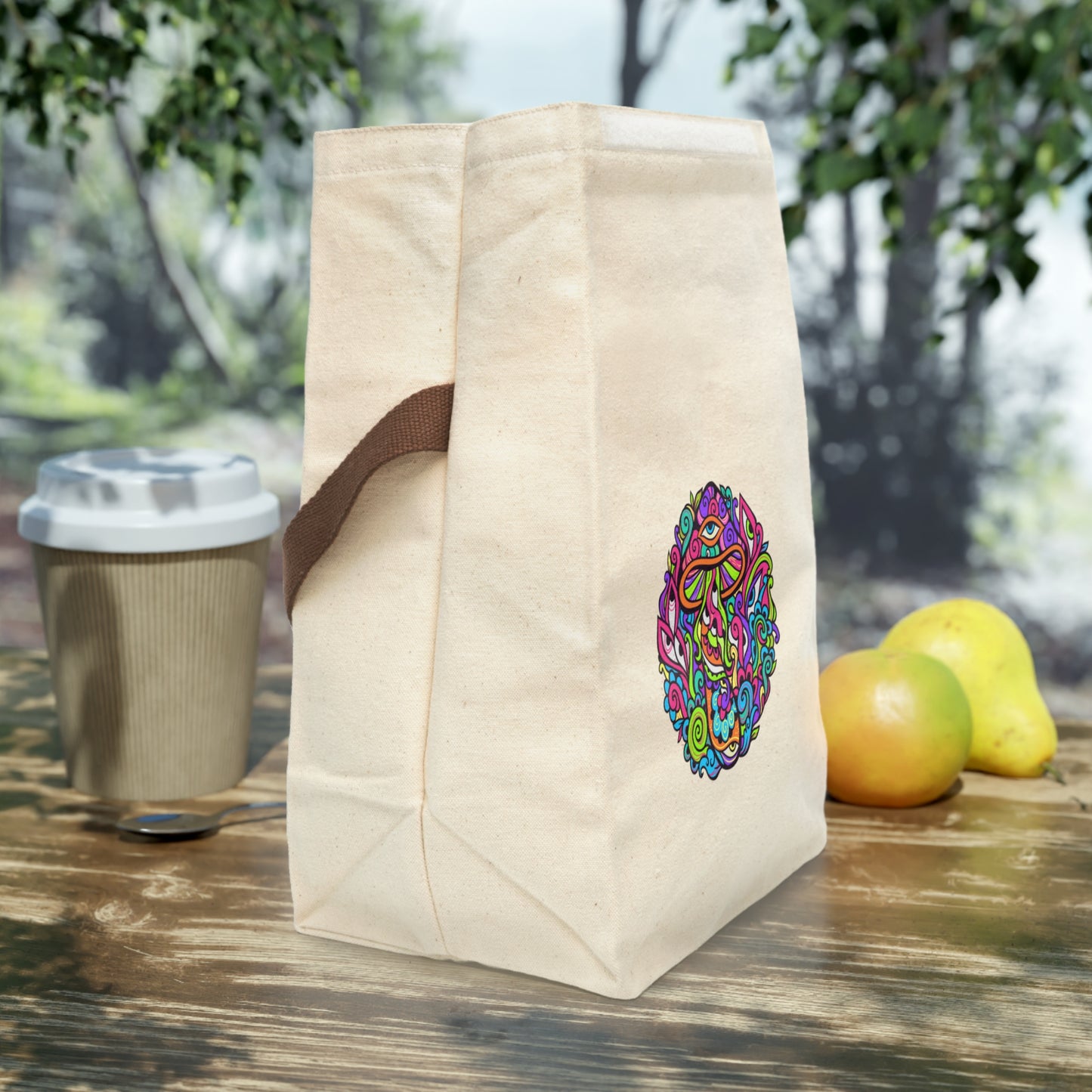 Retro Hippie Mushroom Trendy Canvas Lunch Bag With Strap, Free Shipping