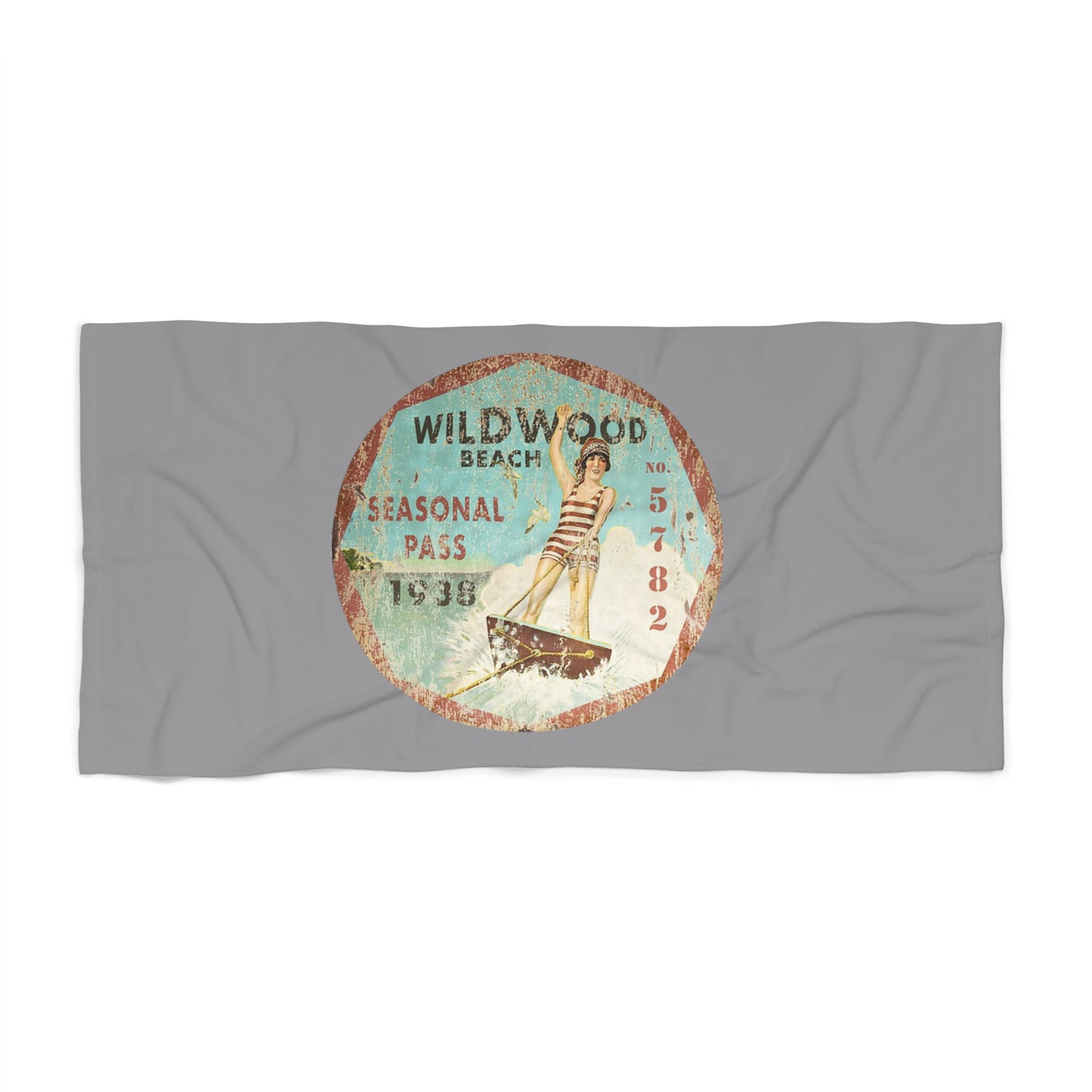 Wildwood Retro Season pass Beach Towel Wildwood Vintage Woman