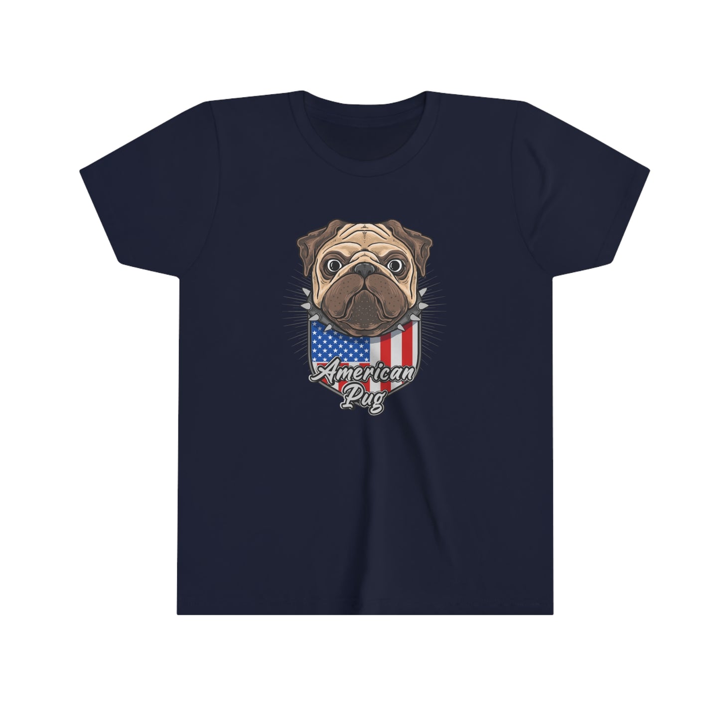 4th of July American Patriotic Pug Youth Short Sleeve Tee Kids TShirt