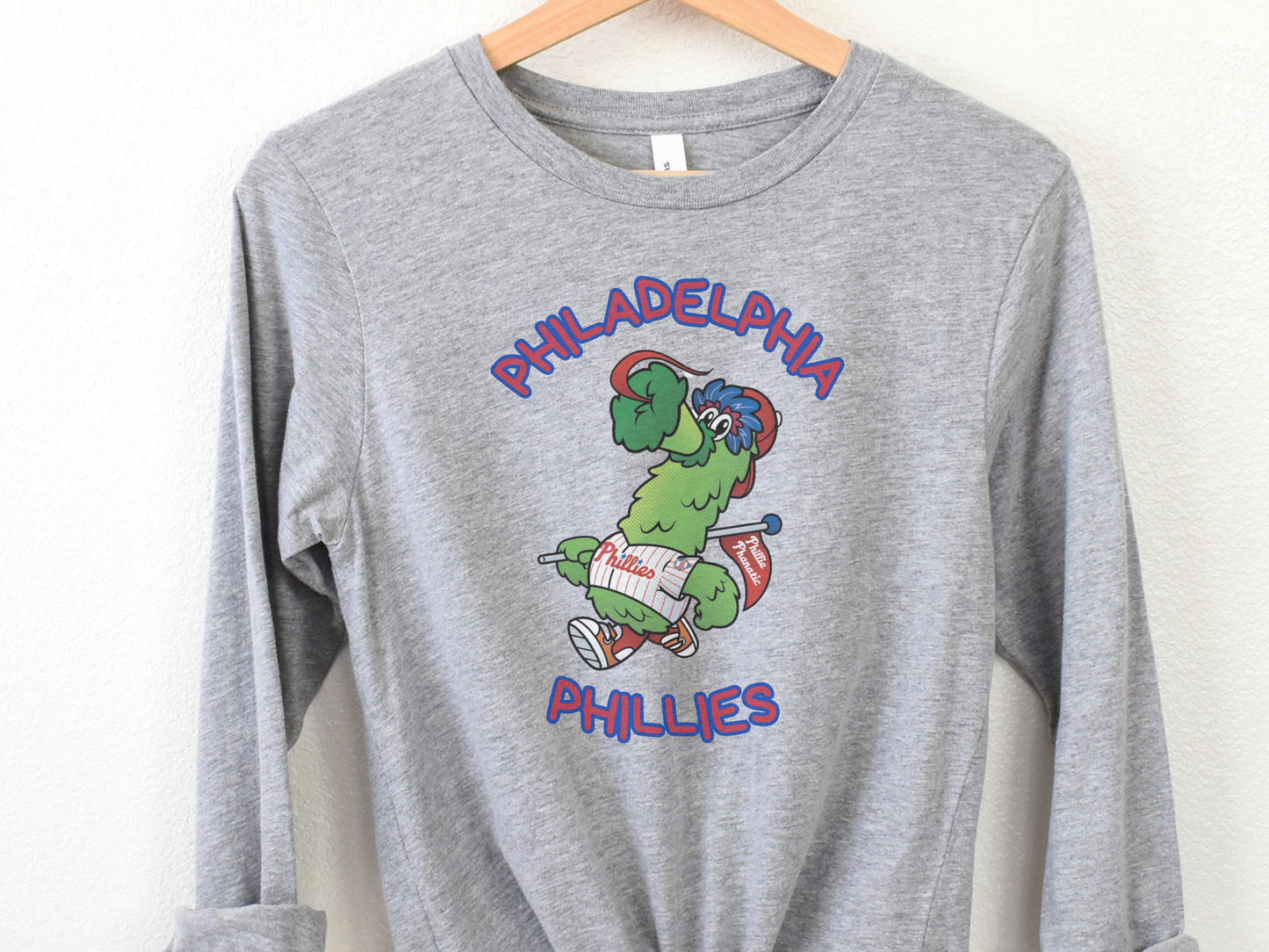 Phanatic Phillies Holding Flag Adult T Shirt, Long Sleeve Tee, Crewneck Sweatshirt, Hooded Sweatshirt