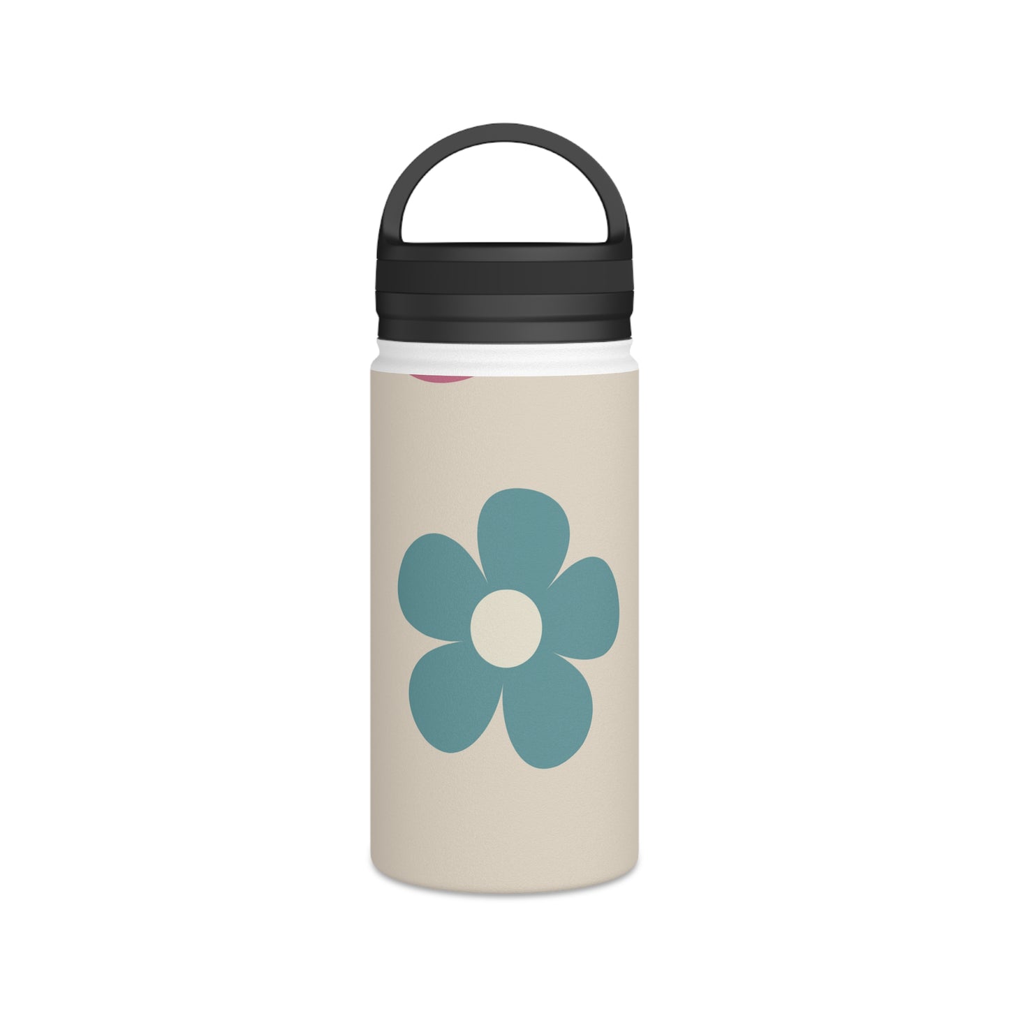 Retro Flowers and Smiley Face Stainless Steel Water Bottle, Handle Lid, Water Bottle for School, Free Shipping, School