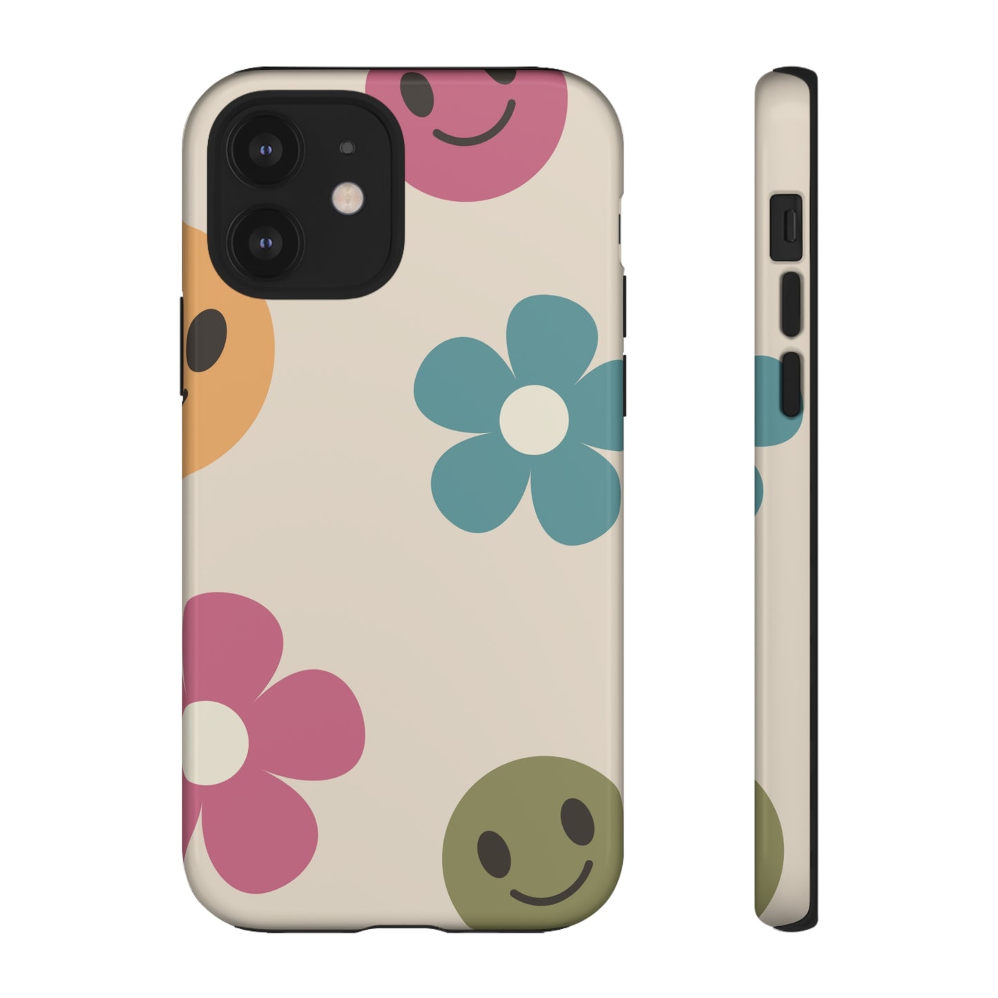 Retro Flower and Smiley Face Cell Phone Case, iPhone, Samsung Galaxy, Google Pixel Tough Cases, Free Shipping, School