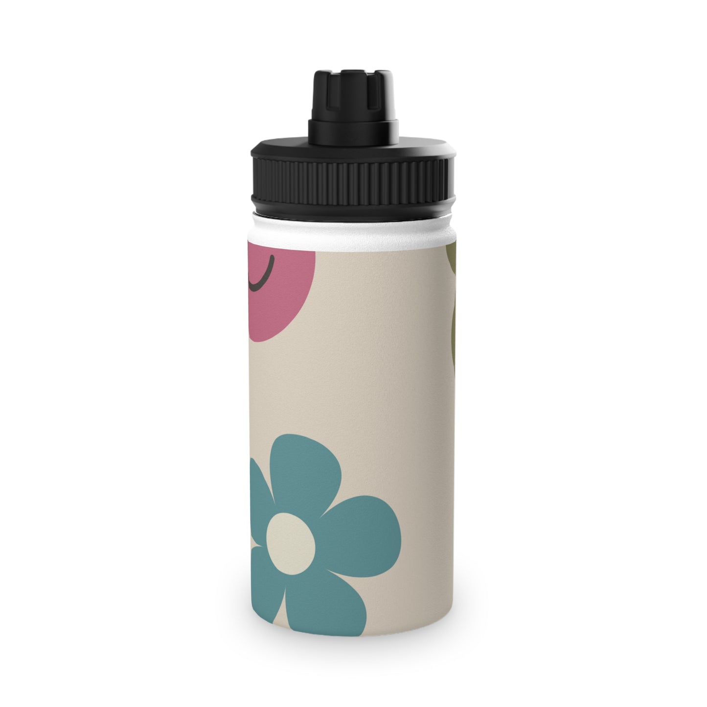 Retro Flowers and Smiley Face Stainless Steel Water Bottle, Sports Lid, School Trendy Water Bottle, Free Shipping