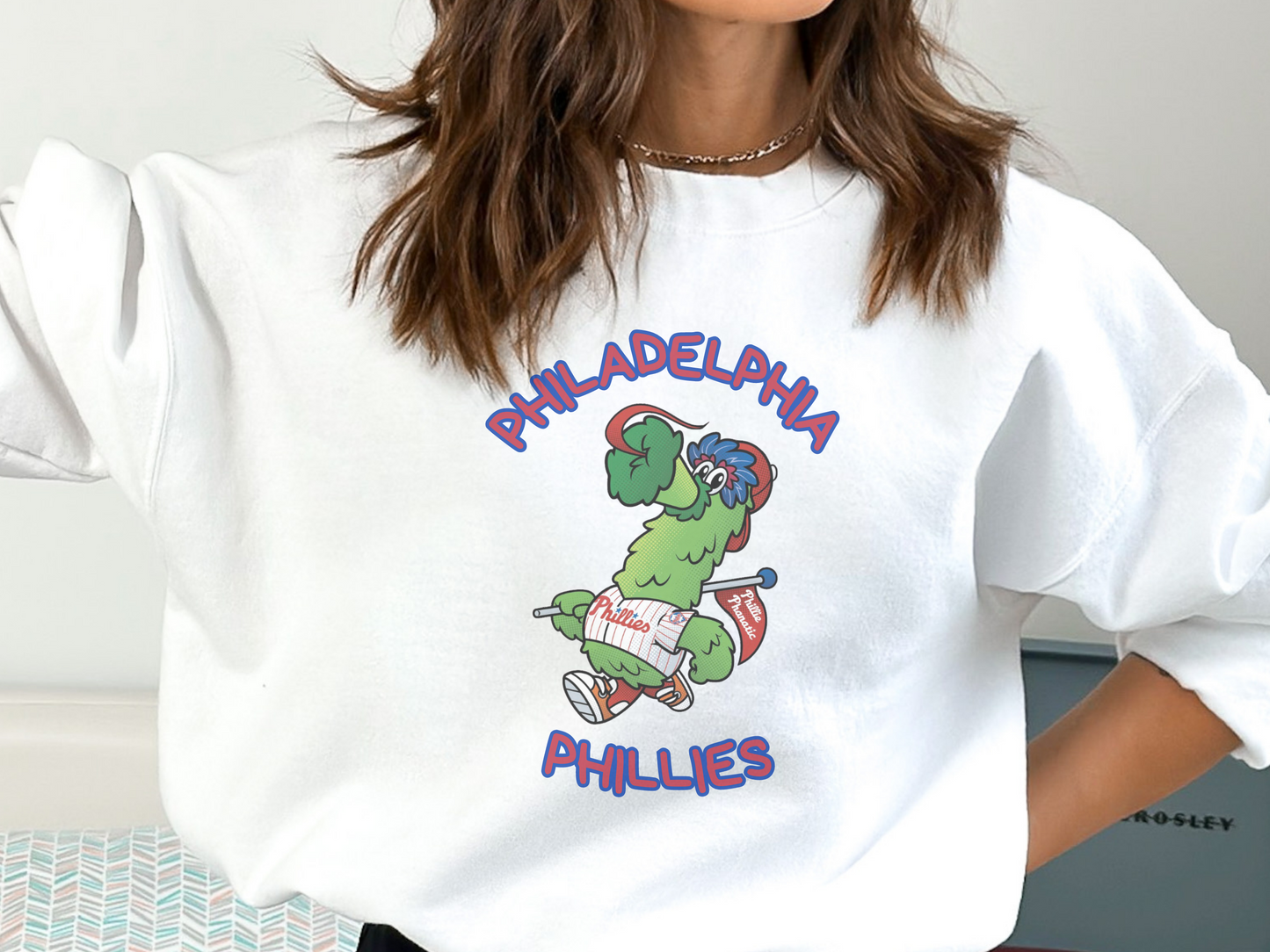 Phanatic Phillies Holding Flag Adult T Shirt, Long Sleeve Tee, Crewneck Sweatshirt, Hooded Sweatshirt