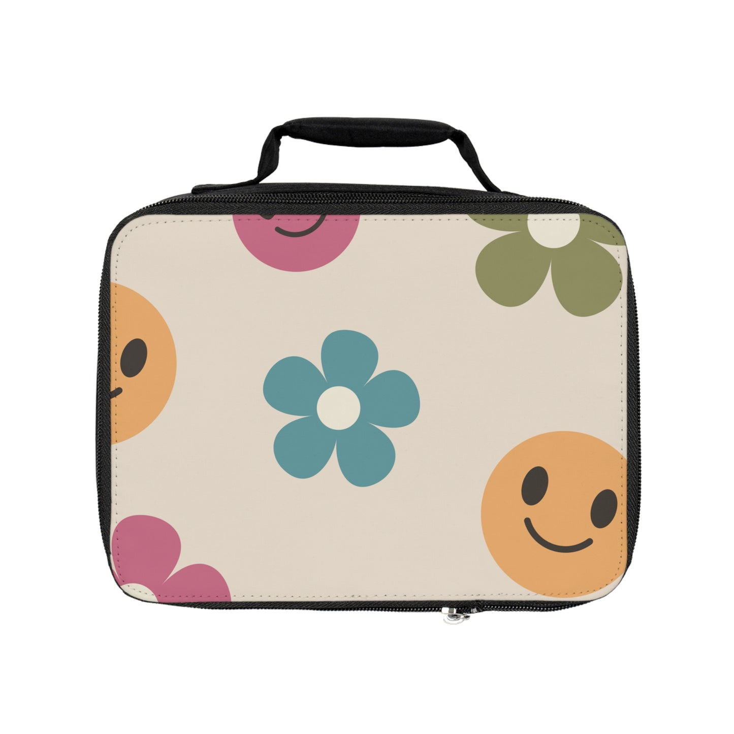 Retro Flower and Smiley Face Lunch Bag, School Lunch Box, Free Shipping