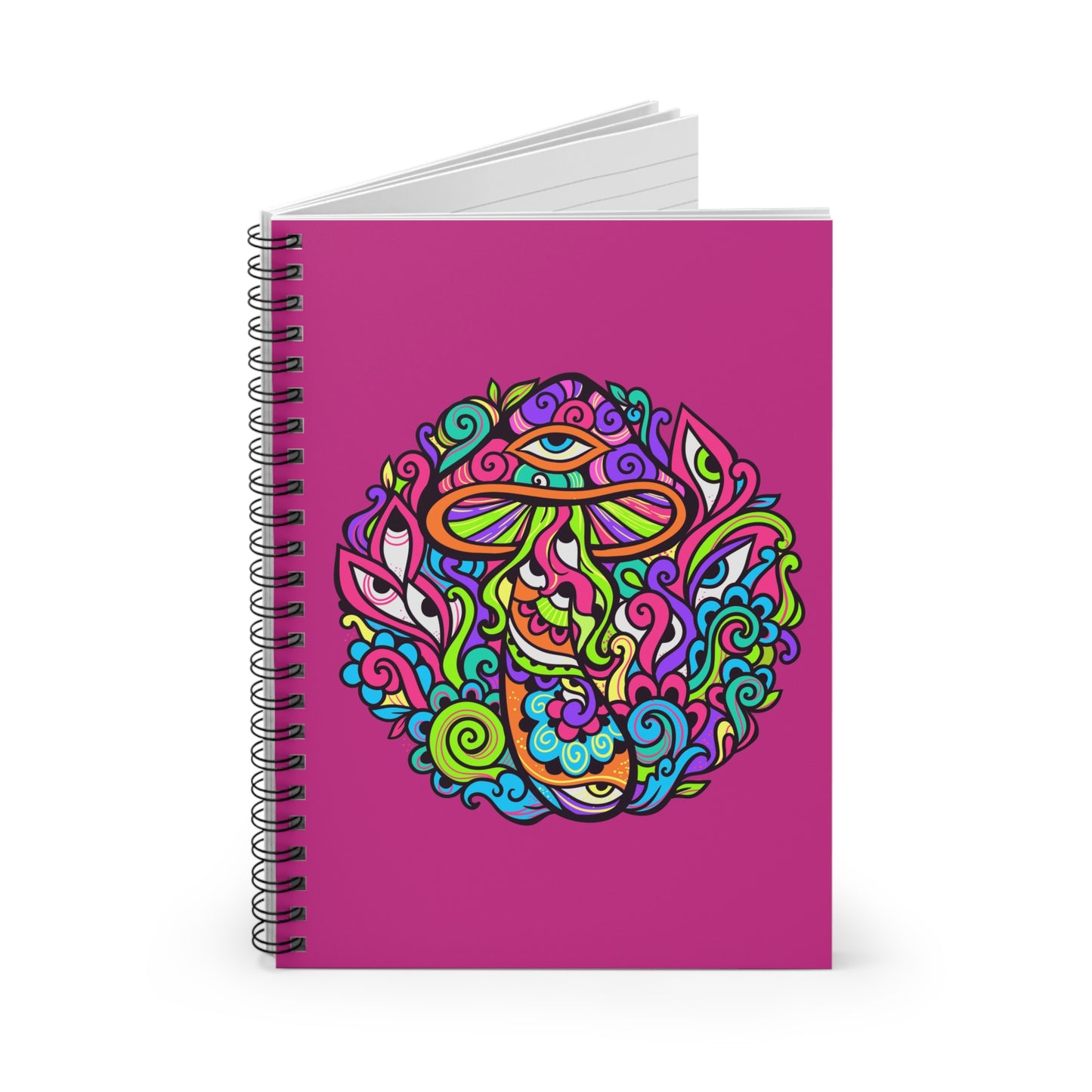 Hippie Mushroom Psychedelic Spiral Notebook, Eyeball Notebook, Hippie Notebook - Ruled Line, Free Shipping