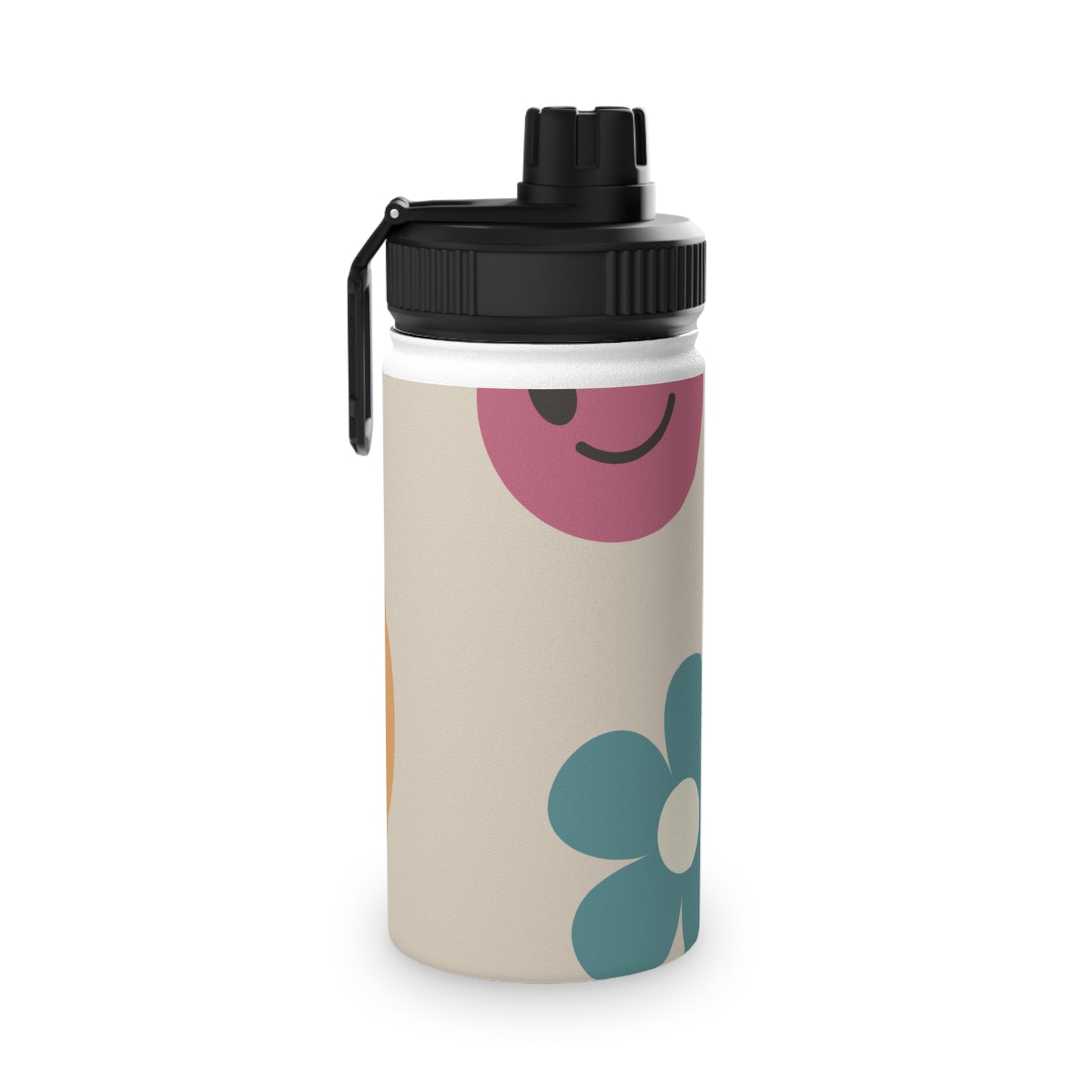 Retro Flowers and Smiley Face Stainless Steel Water Bottle, Sports Lid, School Trendy Water Bottle, Free Shipping