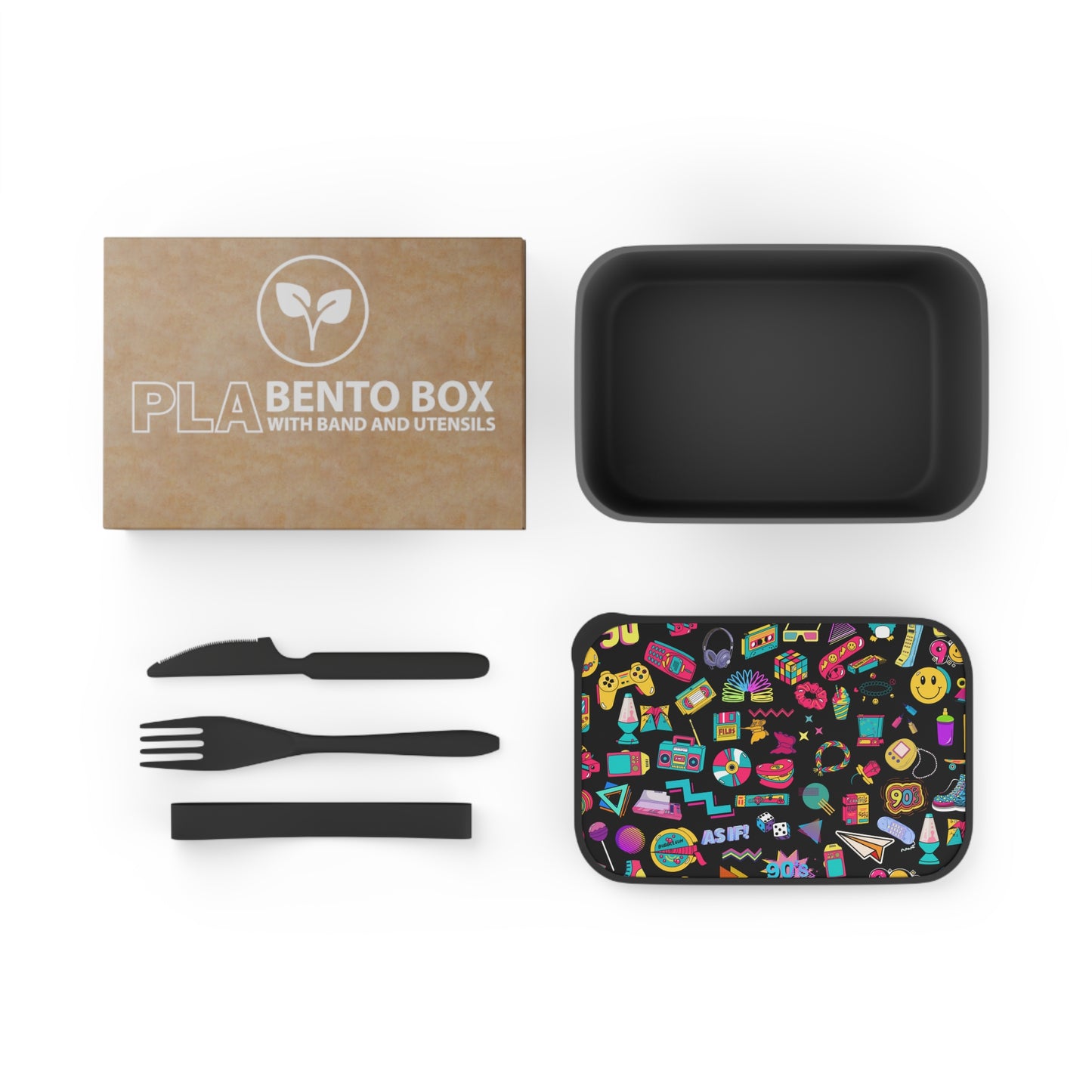 90s. Old School, PLA Bento Box with Band and Utensils, Free Shipping