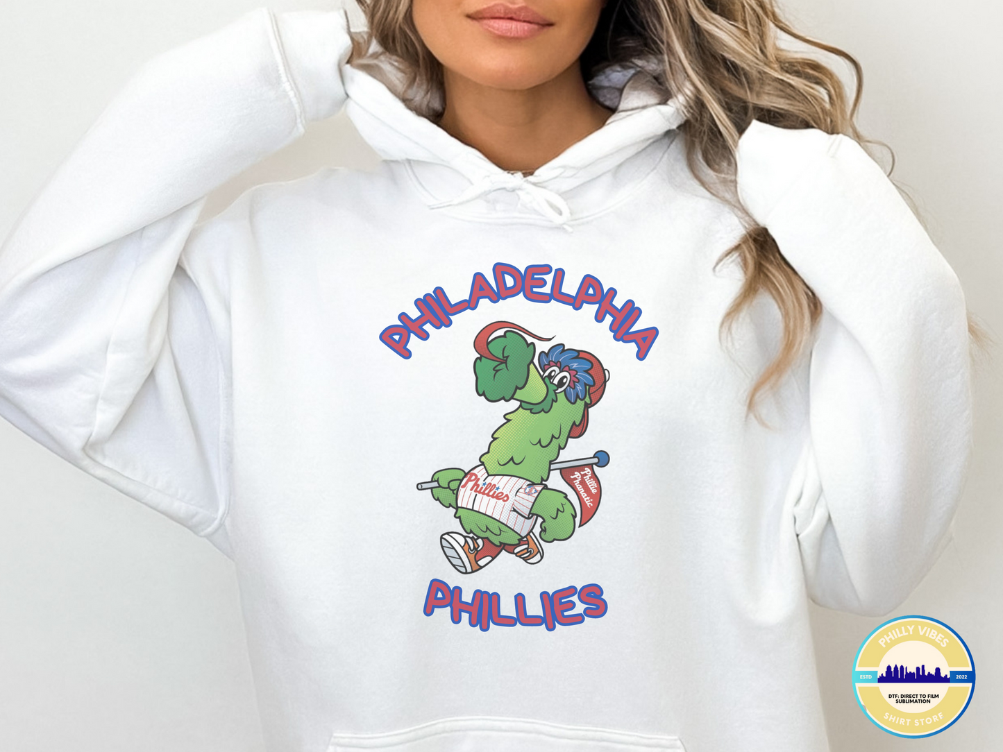 Phanatic Phillies Holding Flag Adult T Shirt, Long Sleeve Tee, Crewneck Sweatshirt, Hooded Sweatshirt