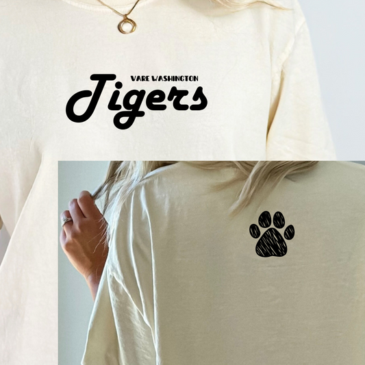 VW TIGERS RETRO FONT WITH PAW PRINT DECAL ON BACK