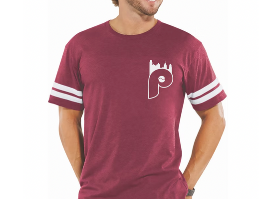 Philadelphia Phillies Adult Unisex Vintage Old School Maroon Tshirt with Phillies Skyline