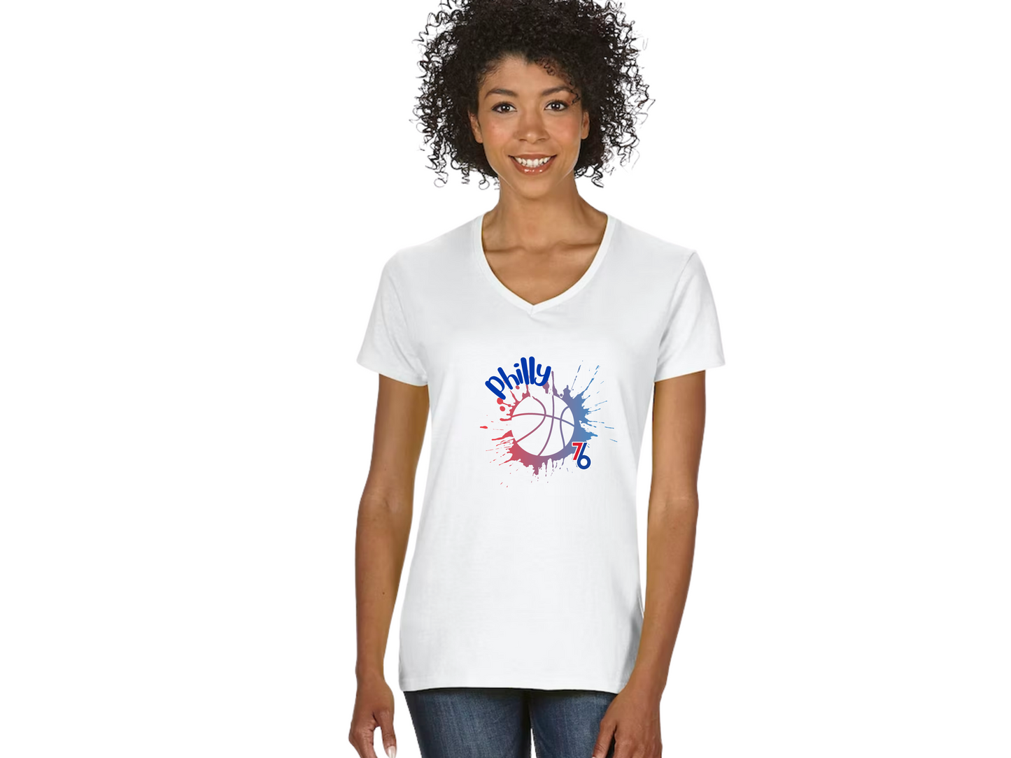 Philly 76ers Ball Splash Crop Top, V-Neck