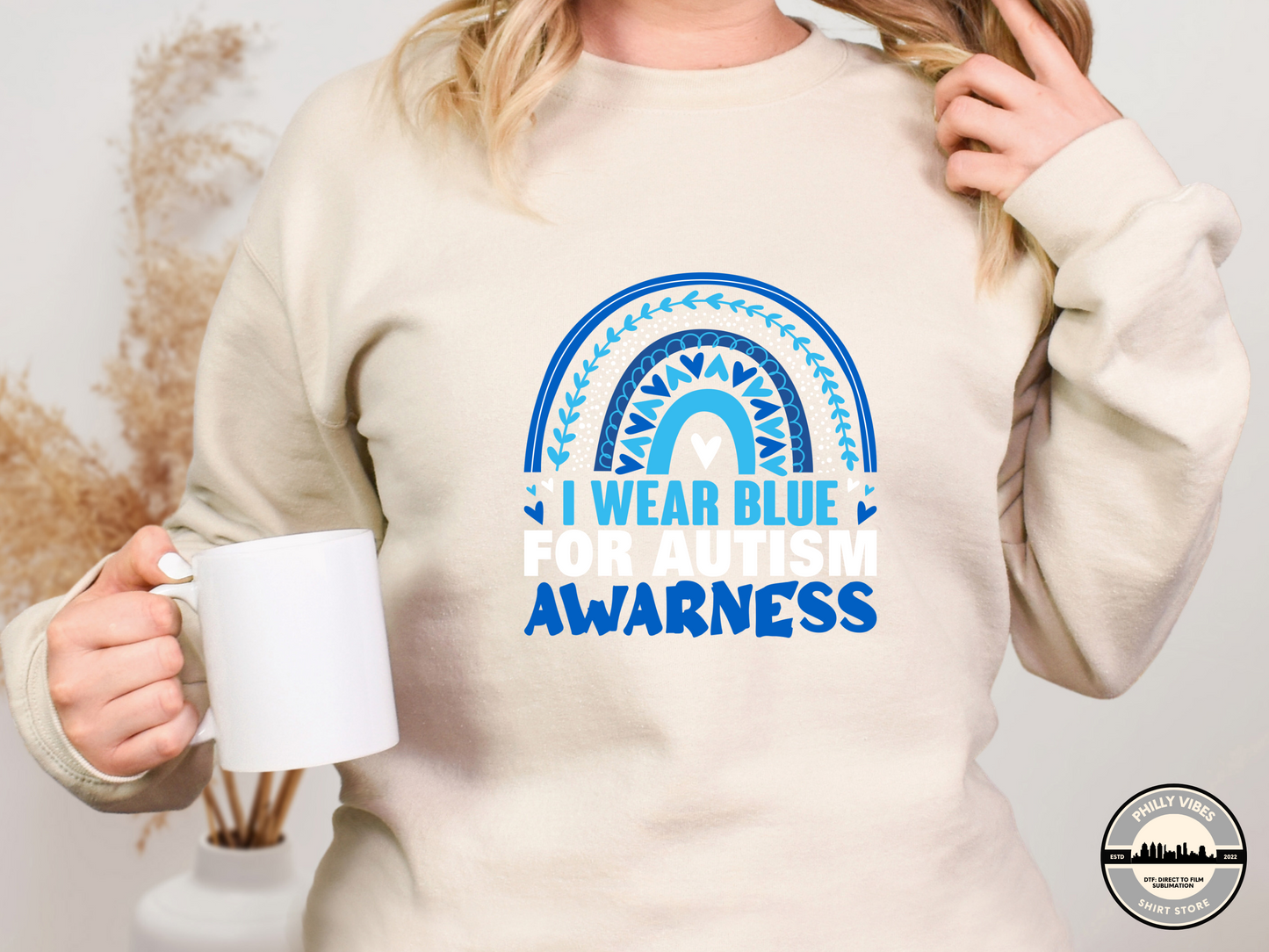 AUTISM AWARENESS We Wear Blue for Autism T Shirt, Long Sleeve Shirt, Crewneck Sweatshirt, Hooded Sweatshirt, Hoodie, Tee