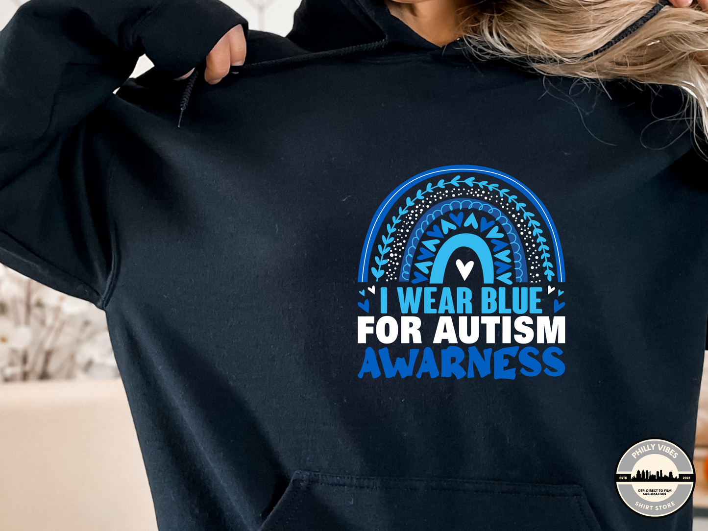 AUTISM AWARENESS We Wear Blue for Autism T Shirt, Long Sleeve Shirt, Crewneck Sweatshirt, Hooded Sweatshirt, Hoodie, Tee