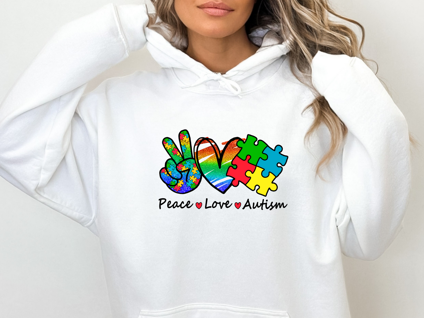 Autism Awareness Peace Love Autism T Shirt, Long Sleeve Shirt, Crewneck Sweatshirt, Hooded Sweatshirt, Hoodie, Tee
