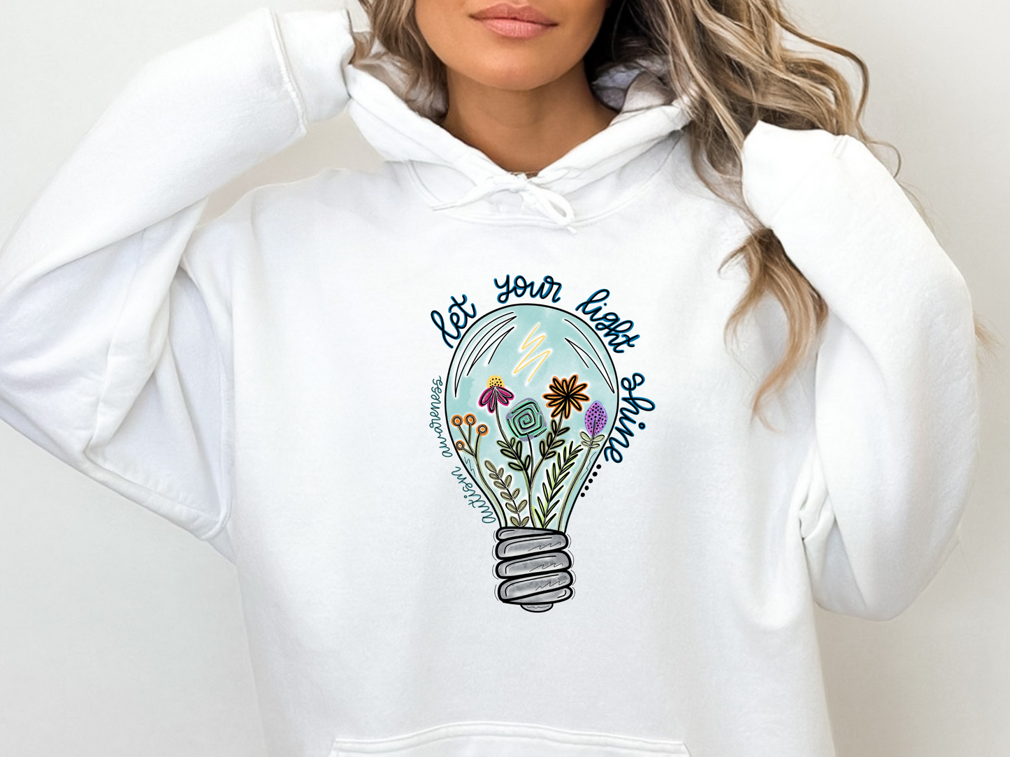 AUTISM AWARENESS Let Your Light Shine Flower Lightbulb T Shirt, Long Sleeve Shirt, Crewneck Sweatshirt, Hooded Sweatshirt, Hoodie, Tee