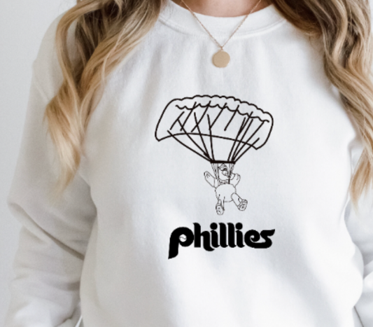 Philadelphia Phillies Phanatic Parachuting T Shirt, Long Sleeve Shirt, Crewneck Sweatshirt, Hooded Sweatshirt, Hoodie, Tee